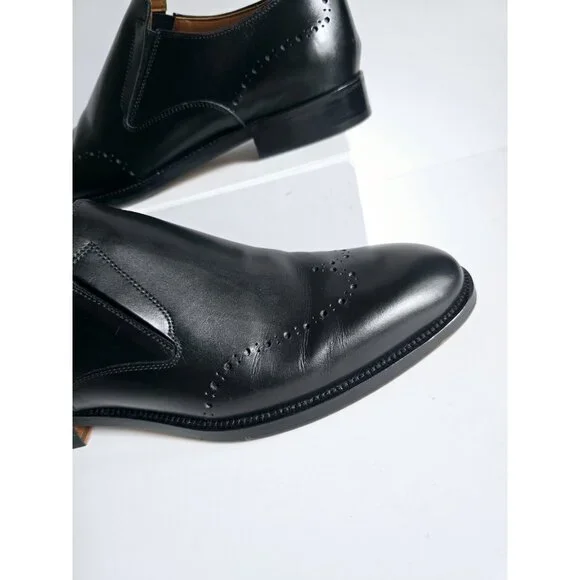 Allen Edmonds Lucca Black Leather Slip On Brogues Mens Dress Shoes Loafers 9 - Picture 2 of 11